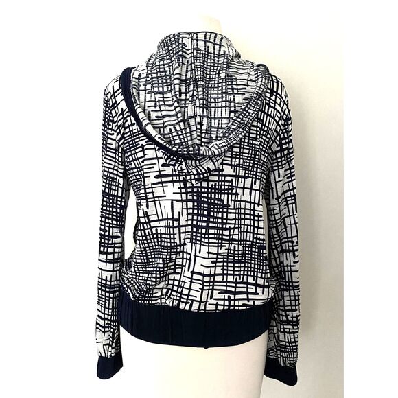 VTG Chicos Blue and White Long Sleeve Hood Zipper Stretchy Jacket Sz 1 (M/8) - Picture 2 of 6